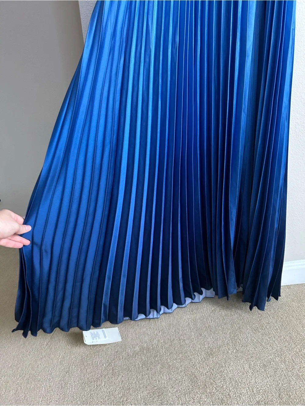 NWT Abercrombie & Fitch Giselle Halter Blue Ombré Pleated Cutout Maxi Dress Sz M